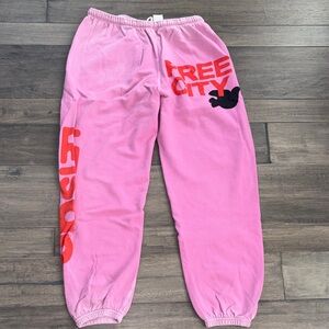 freecity Pink Sweats with Red Logo and Black Dove